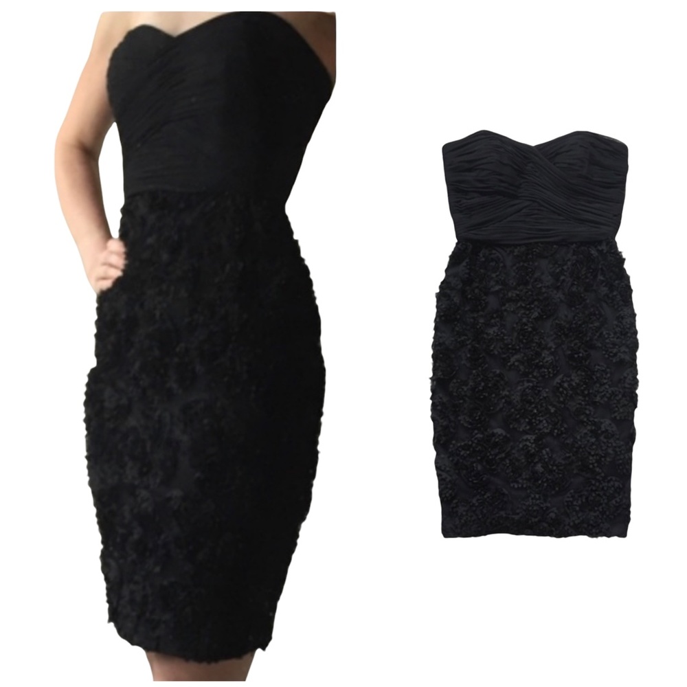 Strapless Dress Graduation Prom Black Maggy London Floral Bottom Sz 4